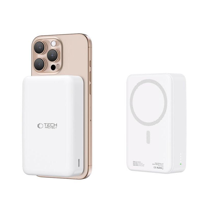 Vanjska baterija Wireless Tech-Protect PB12 LifeMag, 20000mAh, 20W, QC + PD + FQI, 1 x QI - 1 x USB-A - 1 x USB-C, Bijela