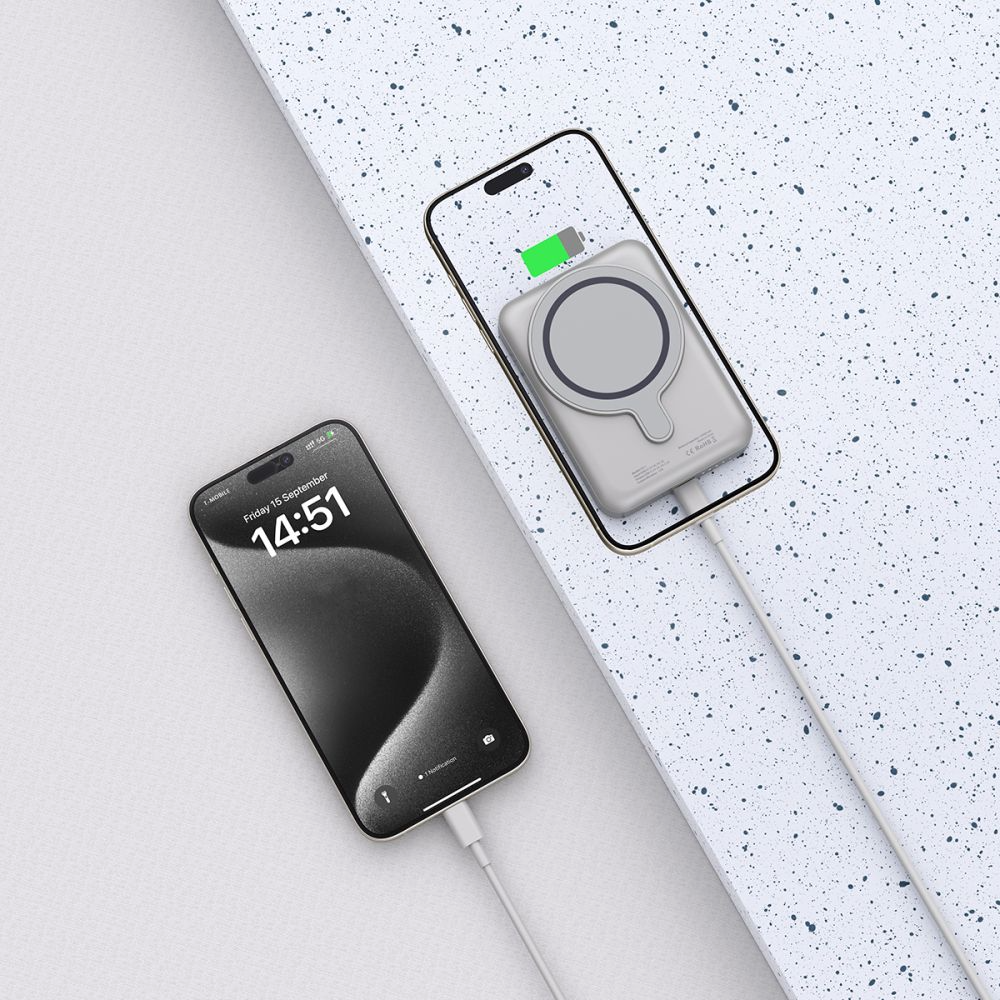 Bežična vanjska baterija Tech-Protect PB11 LifeMag, 10000mAh, 15W, PD + FQI, 1 x QI - 1 x USB-C, Siva, Obnovljena