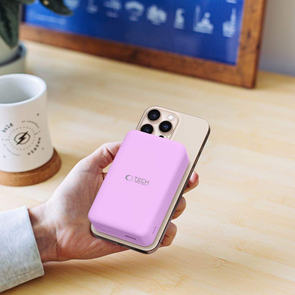 Vanjska baterija Wireless Tech-Protect PB12 LifeMag, 20000mAh, 20W, QC + PD + FQI, 1 x QI - 1 x USB-A - 1 x USB-C, Ljubičasta
