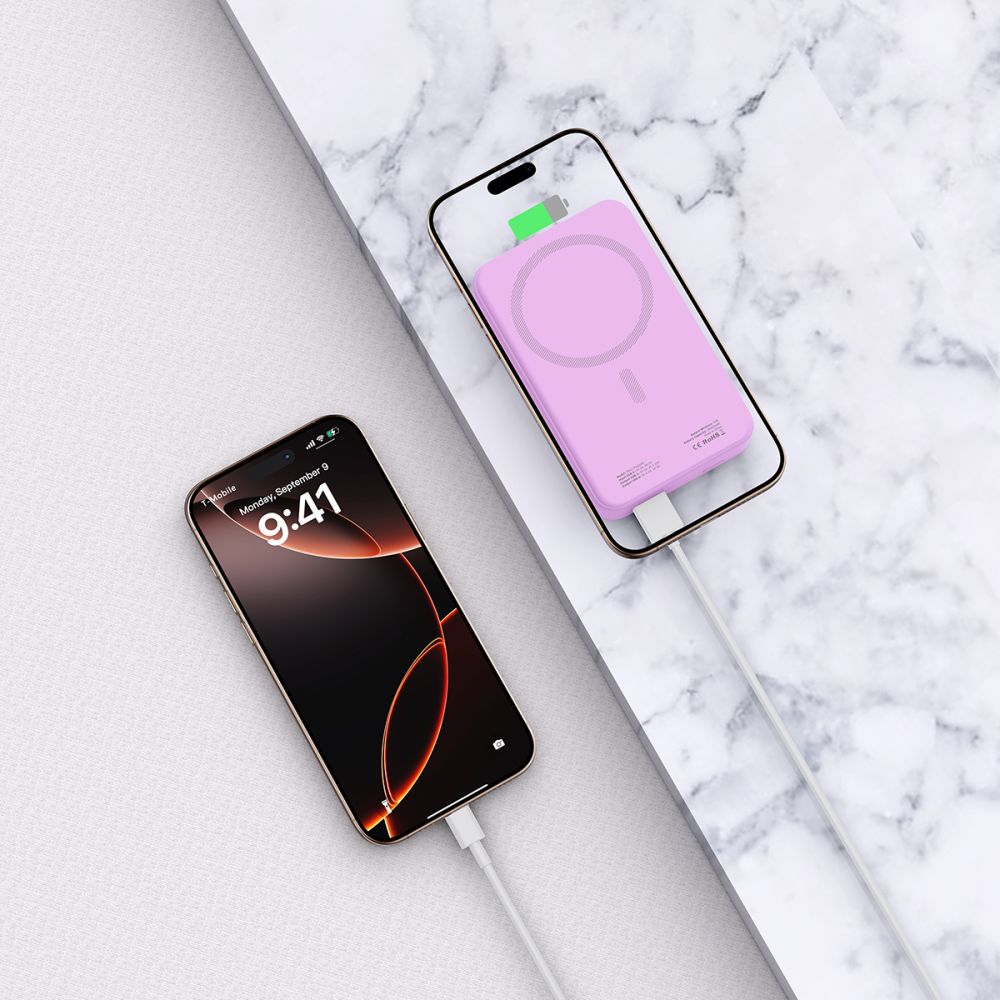 Vanjska baterija Wireless Tech-Protect PB12 LifeMag, 20000mAh, 20W, QC + PD + FQI, 1 x QI - 1 x USB-A - 1 x USB-C, Ljubičasta