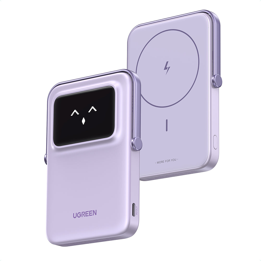 Vanjska bežična baterija UGREEN PB571 Uno, 5000mAh, 20W, PD + FQI, 1 x QI - 1 x USB-C, Ljubičasta