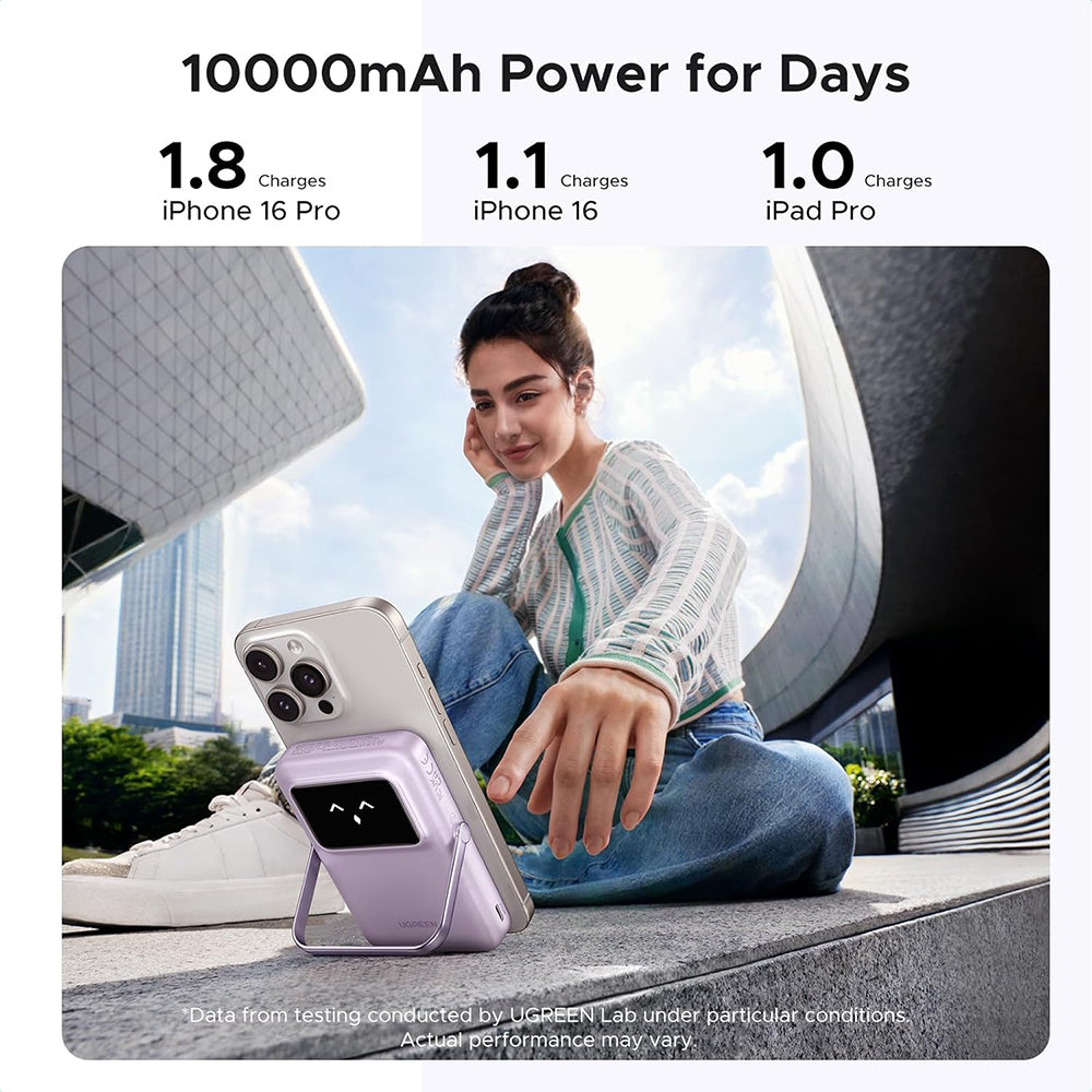 Vanjska bežična baterija UGREEN PB764 Uno, 10000mAh, 20W, PD + FQI, 1 x QI - 1 x USB-C, Siva