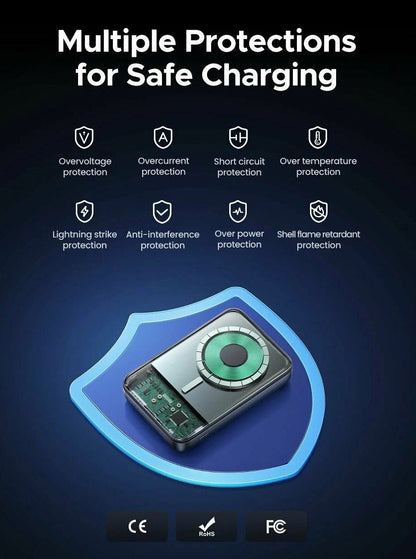 Vanjska bežična baterija UGREEN PB562, 10000mAh, 20W, PD + FQI, 1 x QI - 1 x USB-C, Crna