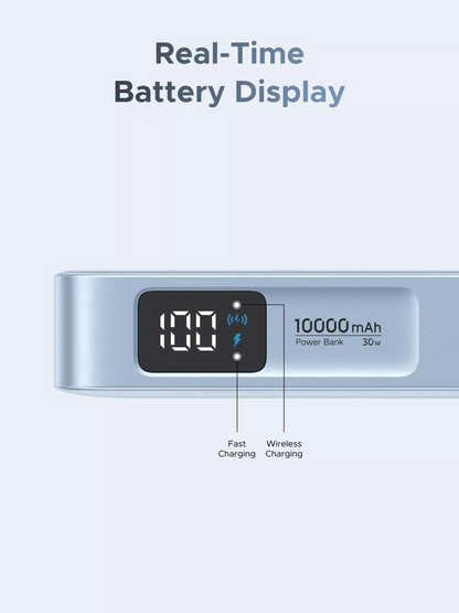 Bežična vanjska baterija UGREEN MagFlow PB773 (65958), 10000mAh, 25W, PD + FQI, 1 x QI - 2 x USB-C, Plava