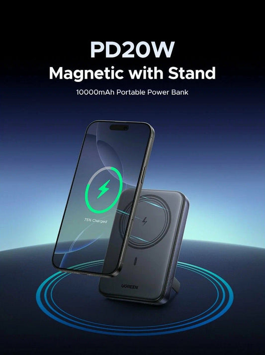 Vanjska bežična baterija UGREEN PB562, 10000mAh, 20W, PD + FQI, 1 x QI - 1 x USB-C, Crna