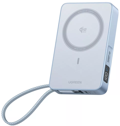 Bežična vanjska baterija UGREEN MagFlow PB773 (65958), 10000mAh, 25W, PD + FQI, 1 x QI - 2 x USB-C, Plava
