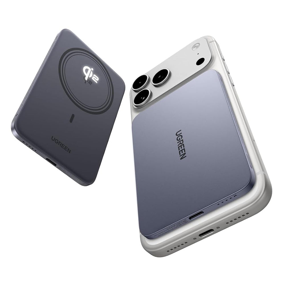 Bežična vanjska baterija UGREEN PB580 (75984B), 5000mAh, 15W, PD + FQI, 1 x QI - 1 x USB-C, Siva