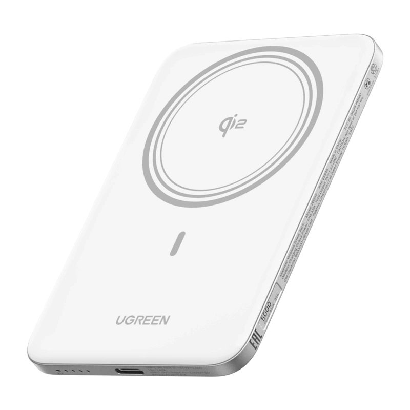 Bežična vanjska baterija UGREEN PB580 (95931B), 5000mAh, 20W, PD + FQI, 1 x QI - 1 x USB-C, Bijela