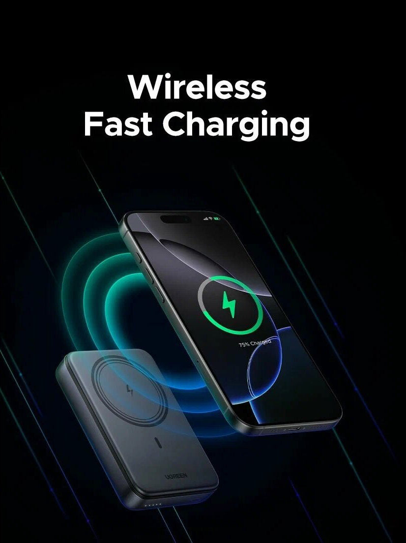 Vanjska bežična baterija UGREEN PB562, 10000mAh, 20W, PD + FQI, 1 x QI - 1 x USB-C, Crna