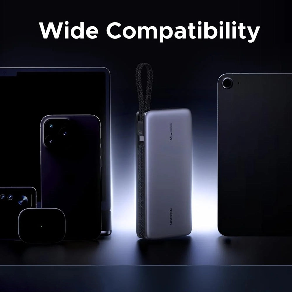 Vanjska baterija UGREEN PB726 (55995B), 25000mAh, 165W, QC + PD, 1 x USB-A - 3 x USB-C, Siva