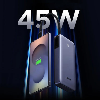 Vanjska baterija UGREEN PB536 (55988B), 20000mAh, 45W, QC + PD, 1 x USB-A - 2 x USB-C, Siva