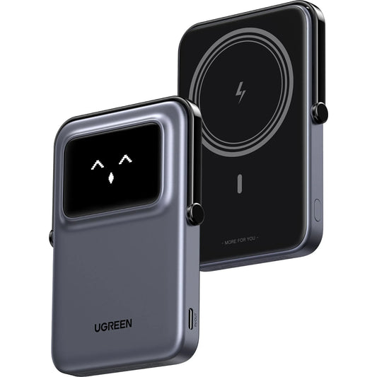 Vanjska bežična baterija UGREEN PB571 Uno, 5000mAh, 20W, PD + FQI, 1 x QI - 1 x USB-C, Siva