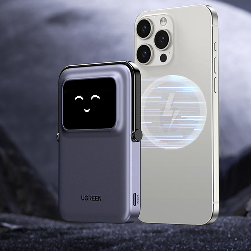 Vanjska bežična baterija UGREEN PB571 Uno, 5000mAh, 20W, PD + FQI, 1 x QI - 1 x USB-C, Ljubičasta