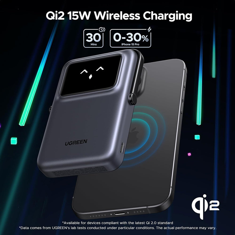 Vanjska bežična baterija UGREEN PB764 Uno, 10000mAh, 20W, PD + FQI, 1 x QI - 1 x USB-C, Siva