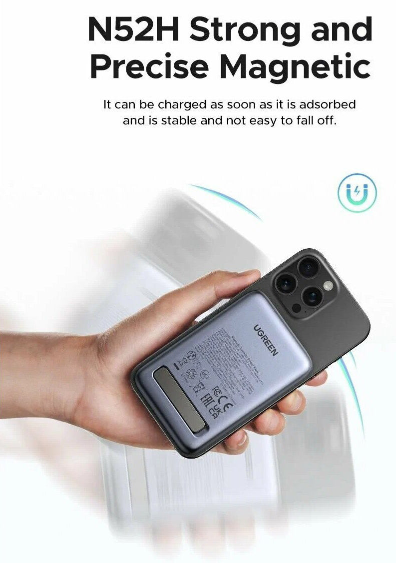 Vanjska bežična baterija UGREEN PB562, 10000mAh, 20W, PD + FQI, 1 x QI - 1 x USB-C, Crna