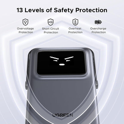 Vanjska bežična baterija UGREEN PB764 Uno, 10000mAh, 20W, PD + FQI, 1 x QI - 1 x USB-C, Siva