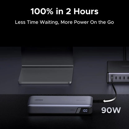 Vanjska baterija UGREEN PB726 (55995B), 25000mAh, 165W, QC + PD, 1 x USB-A - 3 x USB-C, Siva