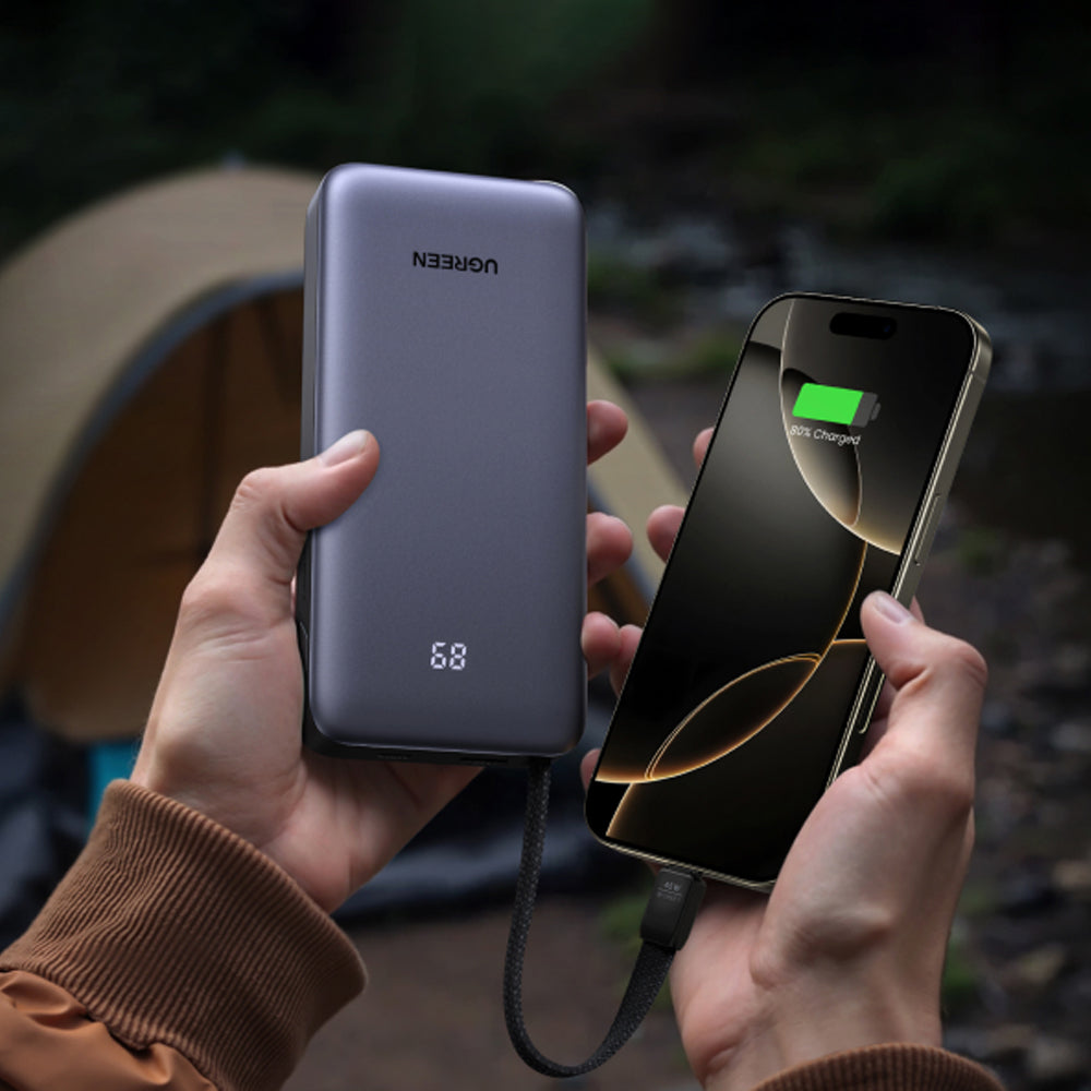 Vanjska baterija UGREEN PB536 (55988B), 20000mAh, 45W, QC + PD, 1 x USB-A - 2 x USB-C, Siva