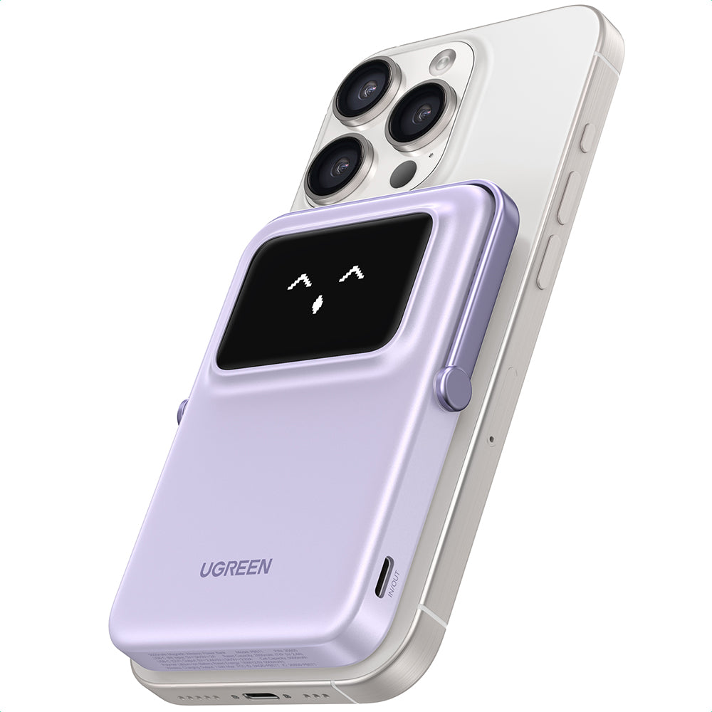 Vanjska bežična baterija UGREEN PB571 Uno, 5000mAh, 20W, PD + FQI, 1 x QI - 1 x USB-C, Ljubičasta
