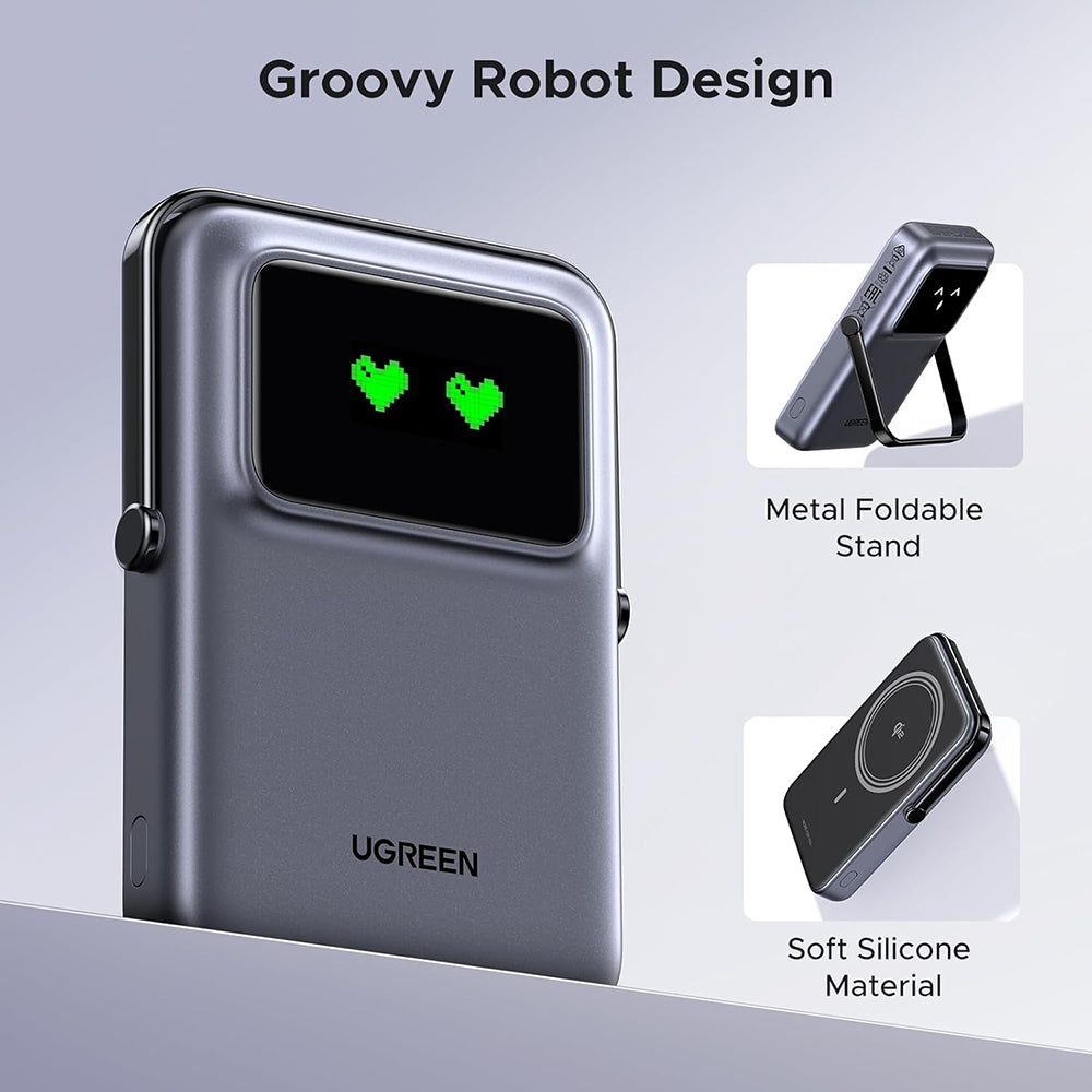 Vanjska bežična baterija UGREEN PB764 Uno, 10000mAh, 20W, PD + FQI, 1 x QI - 1 x USB-C, Siva