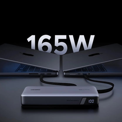 Vanjska baterija UGREEN PB726 (55995B), 25000mAh, 165W, QC + PD, 1 x USB-A - 3 x USB-C, Siva