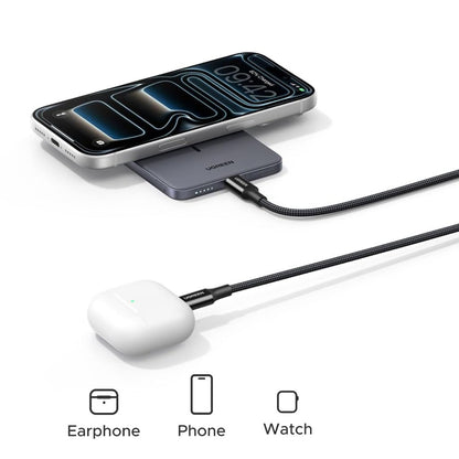 Bežična vanjska baterija UGREEN PB580 (75984B), 5000mAh, 15W, PD + FQI, 1 x QI - 1 x USB-C, Siva