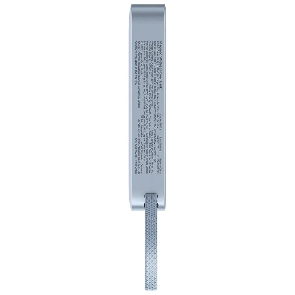 Bežična vanjska baterija UGREEN MagFlow PB773 (65958B), 10000mAh, 25W, PD + FQI, 1 x QI - 2 x USB-C, Plava