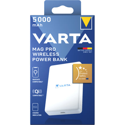 Vanjska bežična baterija Varta Mag Pro, 5000mAh, 12W, 1 x QI - 1 x USB-C, Bijela