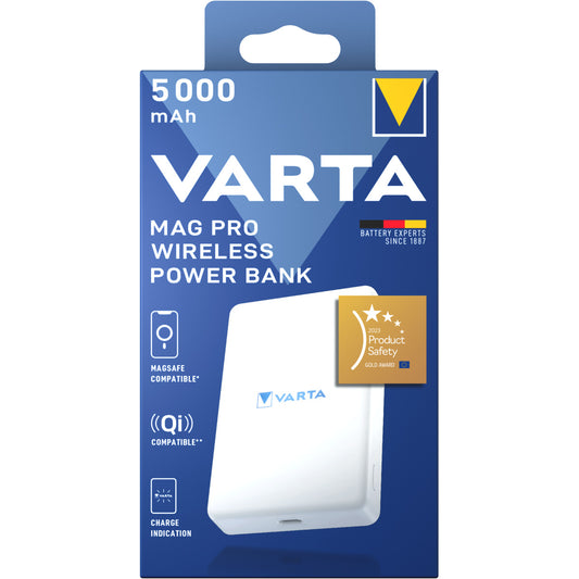 Vanjska bežična baterija Varta Mag Pro, 5000mAh, 12W, 1 x QI - 1 x USB-C, Bijela