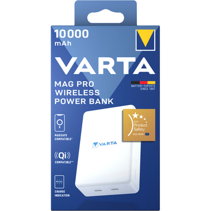Vanjska bežična baterija Varta Mag Pro, 10000mAh, 20W, 1 x QI - 2 x USB-C, Bijela