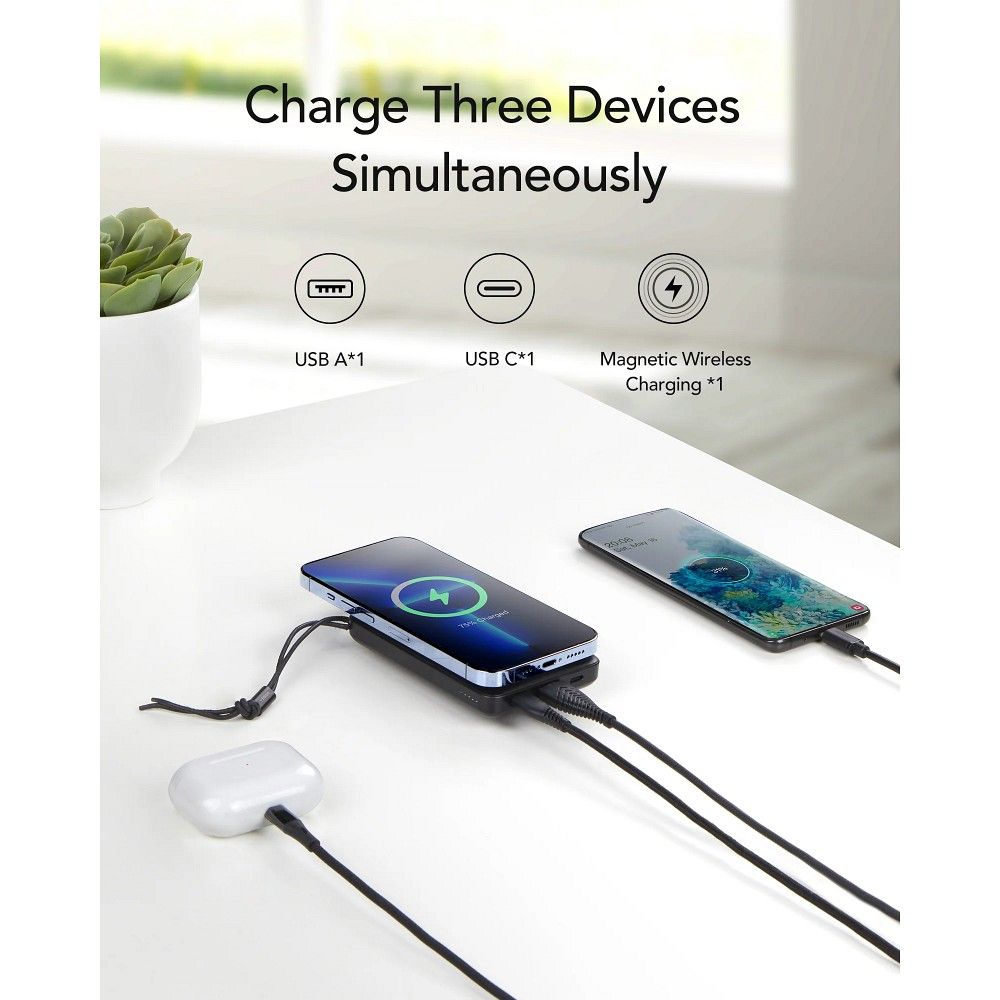 Vanjska bežična baterija Veger VP1151 / W1151, 10000mAh, 22.5W, QC + PD + FQI, 1 x QI - 1 x USB-A - 1 x USB-C, Crna