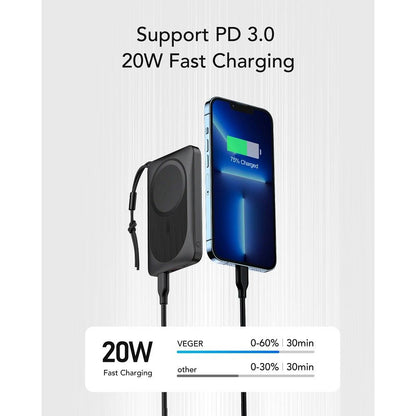 Vanjska bežična baterija Veger VP1151 / W1151, 10000mAh, 22.5W, QC + PD + FQI, 1 x QI - 1 x USB-A - 1 x USB-C, Crna