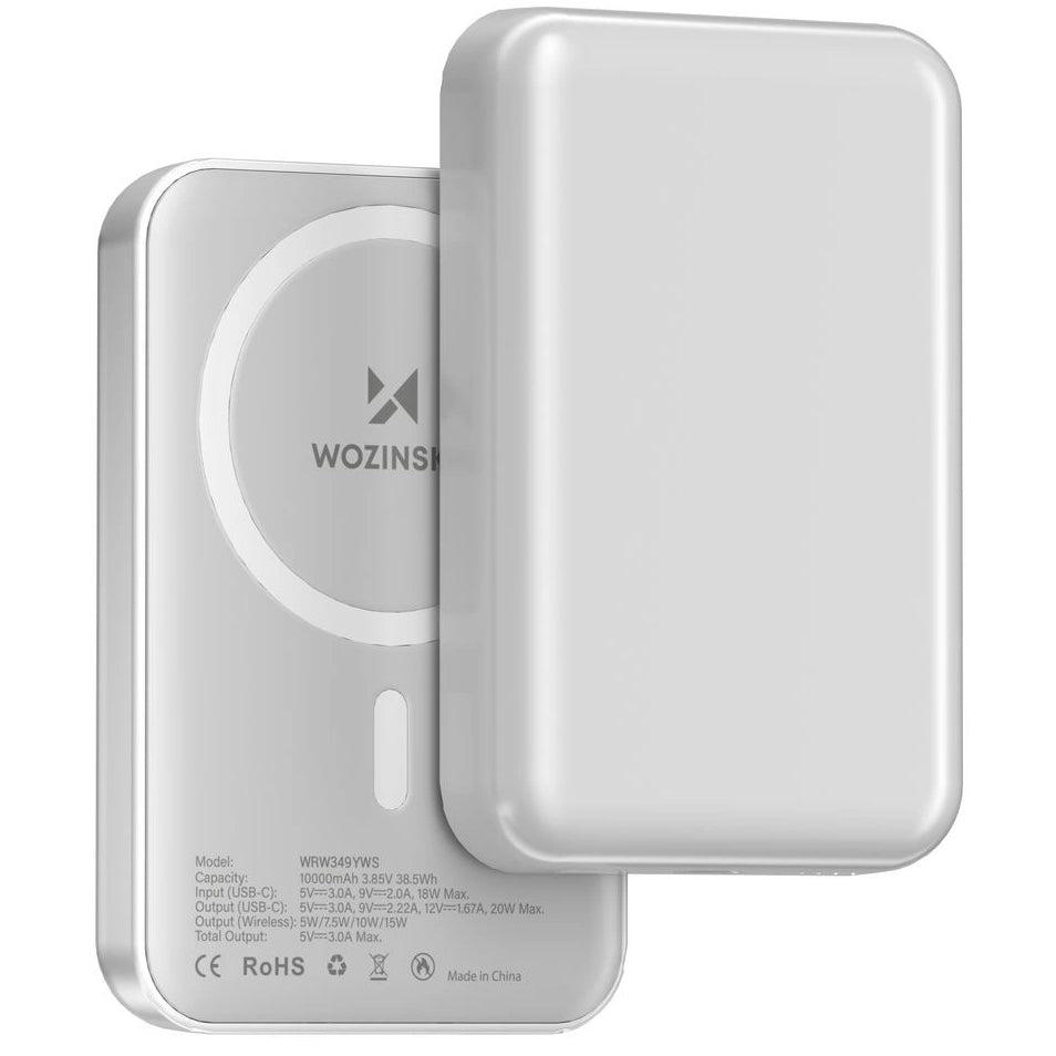 Vanjska bežična baterija WZK WRW349YWS, 10000mAh, 20W, PD + FQI, 1 x QI - 1 x USB-C, Bijela