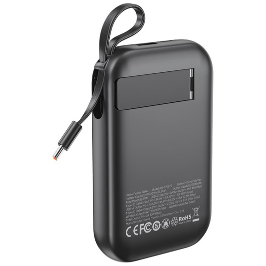Vanjska baterija Wireless XO Design PR270, 10000mAh, 22.5W, QC + PD + QI, 1 x QI - 1 x USB-A - 1 x USB-C, Crna