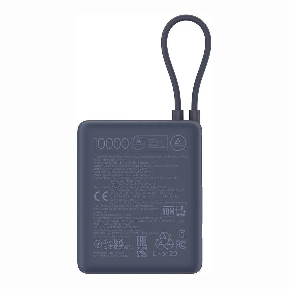 Vanjska baterija Xiaomi PB1033MI, 10000mAh, 33W, QC + PD, 1 x USB-A - 2 x USB-C, Mornarsko plava BHR9341GL