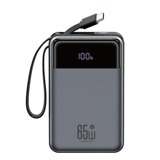 Vanjska baterija XO Design PR267, 20000mAh, 65W, QC + PD, 1 x USB-A - 2 x USB-C, Siva