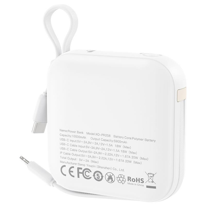 Vanjska baterija XO Design PR258, 10000mAh, 20W, QC + PD, 1 x Lightning - 1 x USB-C, Bež