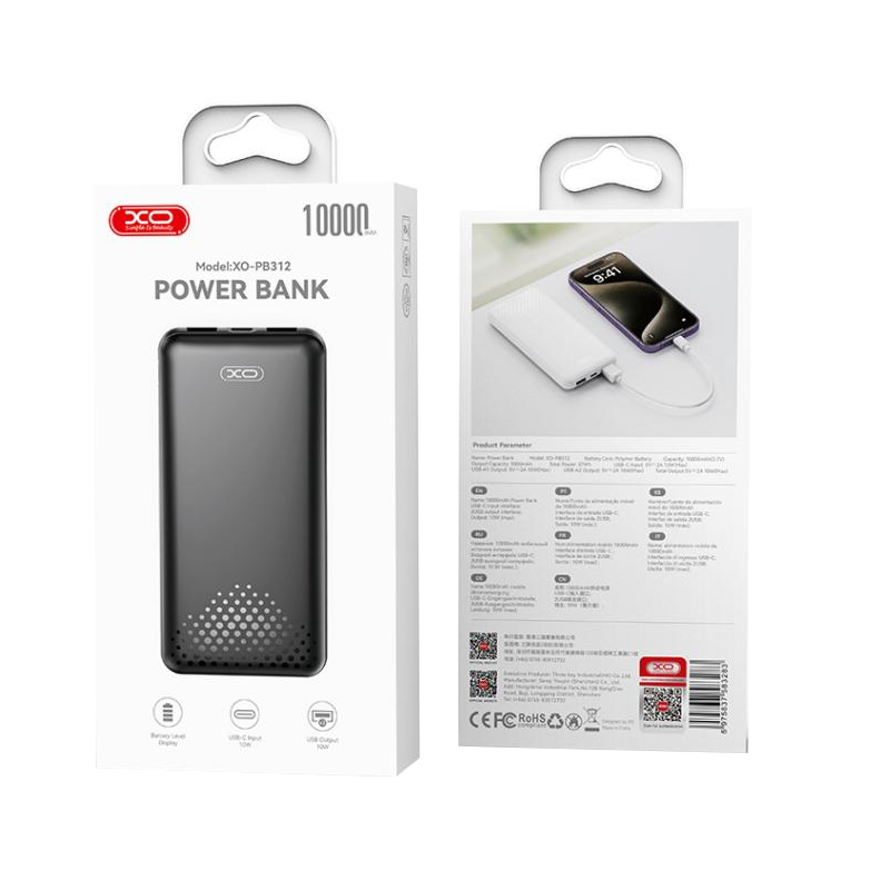 Vanjska baterija XO Design PB312, 10000mAh, 10W, 2 x USB-A, Crna