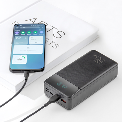 Vanjska baterija XO Design PR201, 30000mAh, 65W, QC + PD, 1 x USB-C - 2 x USB-A, Crna
