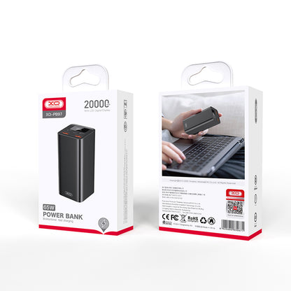 Vanjska baterija XO Design PB97, 20000mAh, 65W, QC + PD, 2 x USB-A - 2 x USB-C, Crna