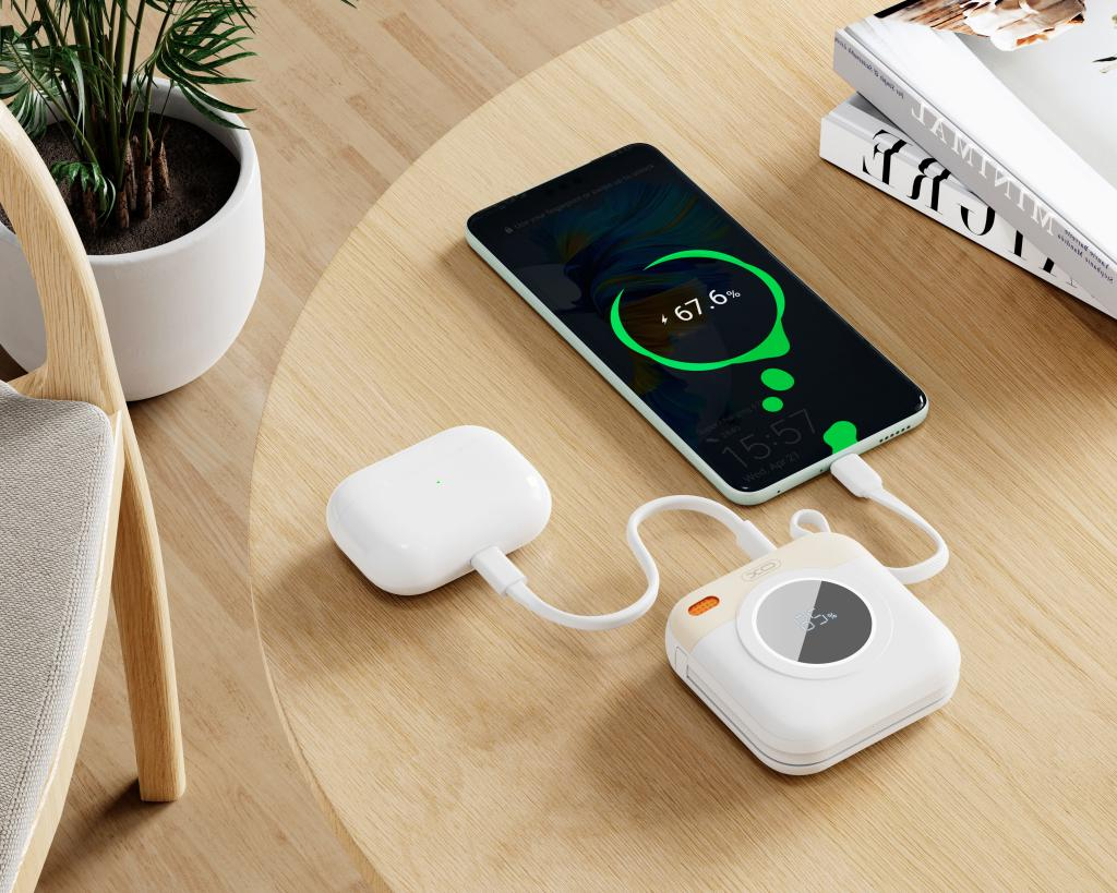 Vanjska baterija XO Design PR258, 10000mAh, 20W, QC + PD, 1 x Lightning - 1 x USB-C, Bež