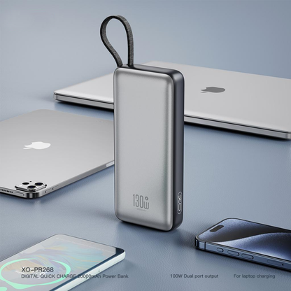 Vanjska baterija XO Design PR268, 20000mAh, 130W, QC + PD, 1 x USB-A - 2 x USB-C, Siva
