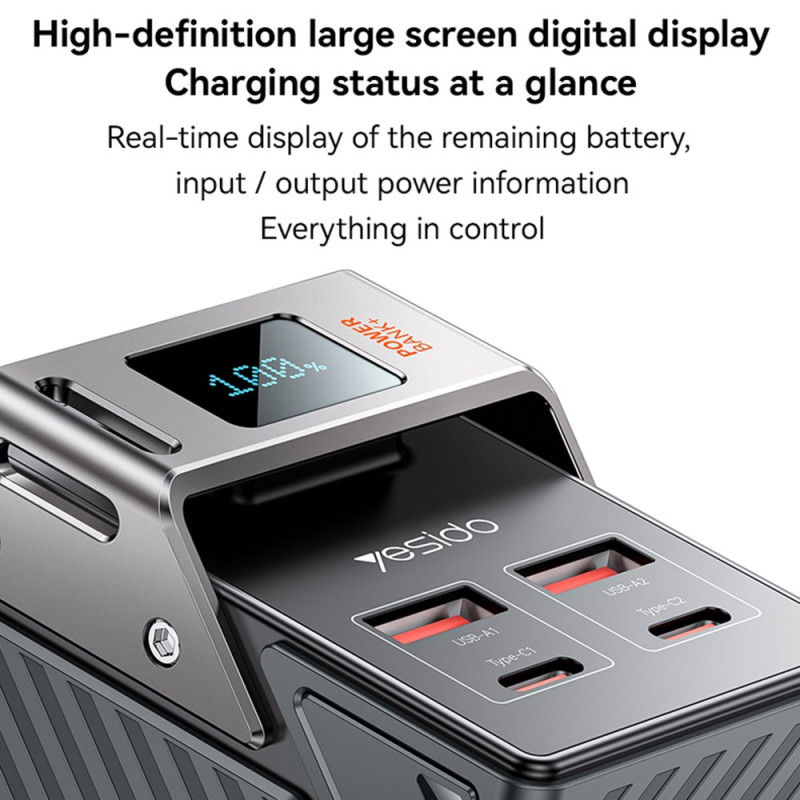 Vanjska baterija Yesido YP62, 30000mAh, 22.5W, QC + PD, 2 x USB-A - 2 x USB-C, Crna