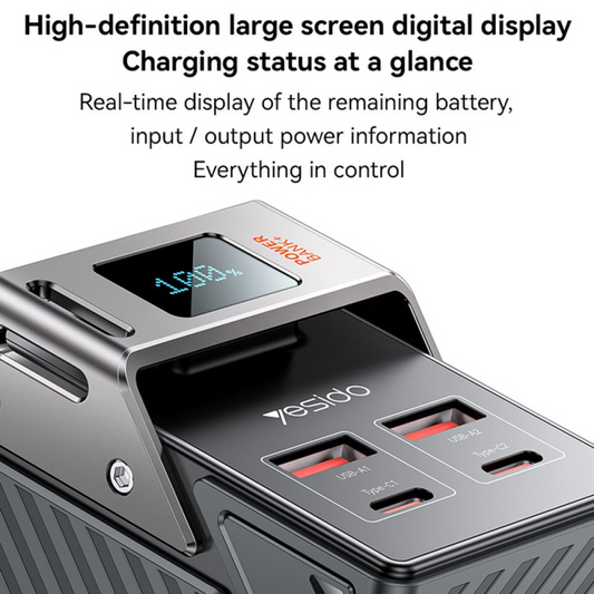 Vanjska baterija Yesido YP62, 30000mAh, 22.5W, QC + PD, 2 x USB-A - 2 x USB-C, Crna