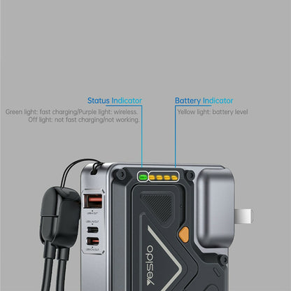 Vanjska baterija Yesido YP89, 10000mAh, 22.5W, QC + PD + FQI, 1 x Lightning - 1 x QI - 1 x USB-A - 1 x USB-C, Siva