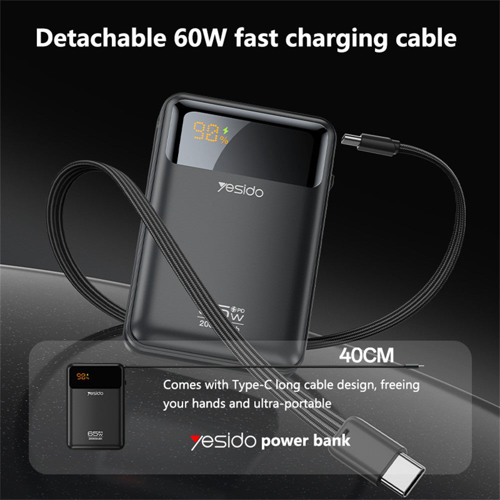 Vanjska baterija Yesido YP97, 20000mAh, 65W, PD, 2 x USB-C, Siva