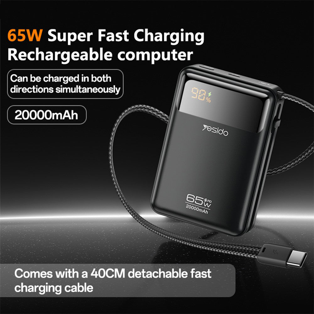 Vanjska baterija Yesido YP97, 20000mAh, 65W, PD, 2 x USB-C, Siva