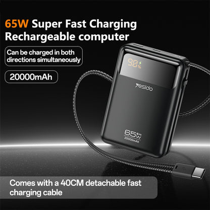 Vanjska baterija Yesido YP97, 20000mAh, 65W, PD, 2 x USB-C, Siva