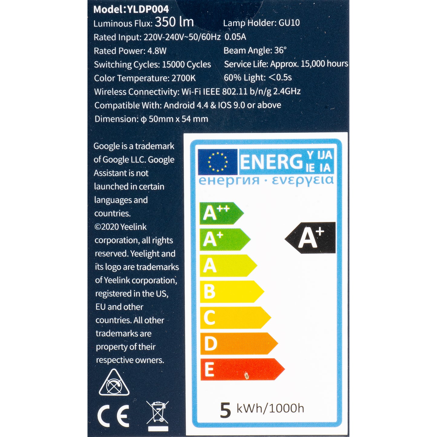 LED žarulja Yeelight W1, Wi-Fi, GU10, 4.8W, 2700K, 350lm YLDP004