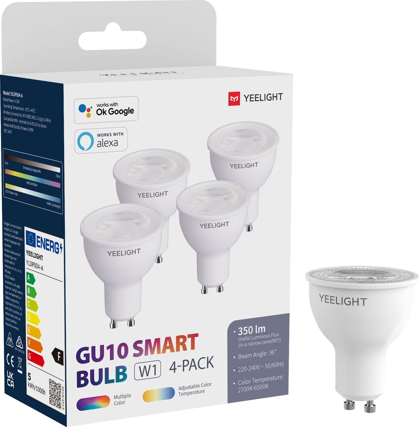 LED žarulja Yeelight W1, Wi-Fi, GU10, 4.5W, 2700K - 6500K, 350lm, Set 4 komada, Višebojna YLDP004-A